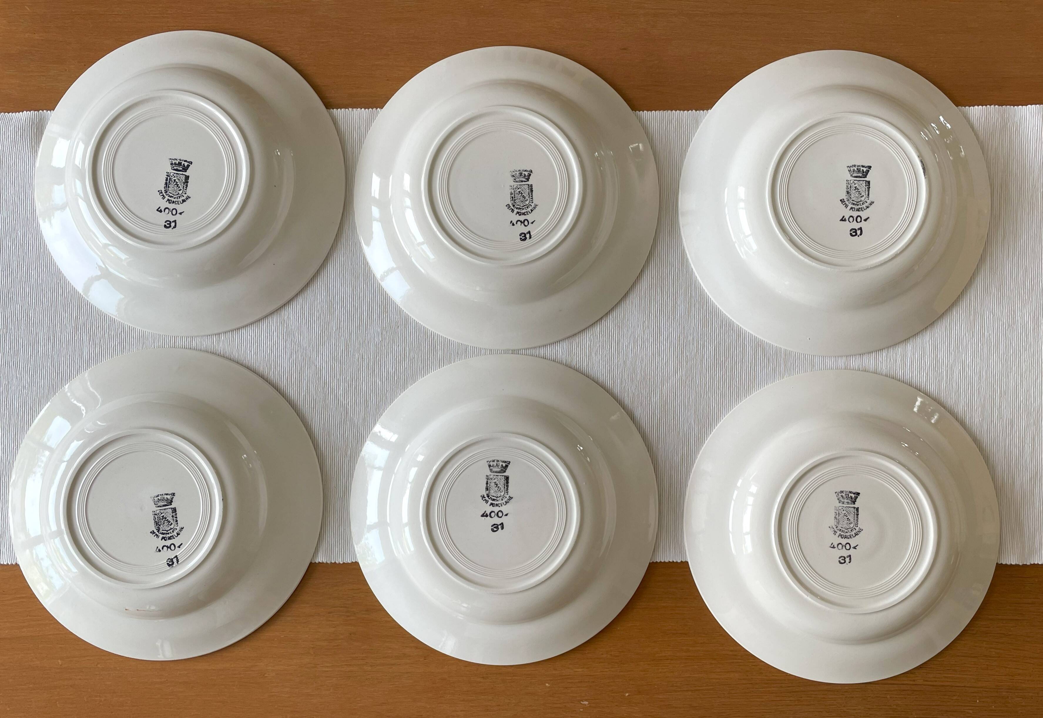 6 old earthenware soup plates from Saint-Amand (North)