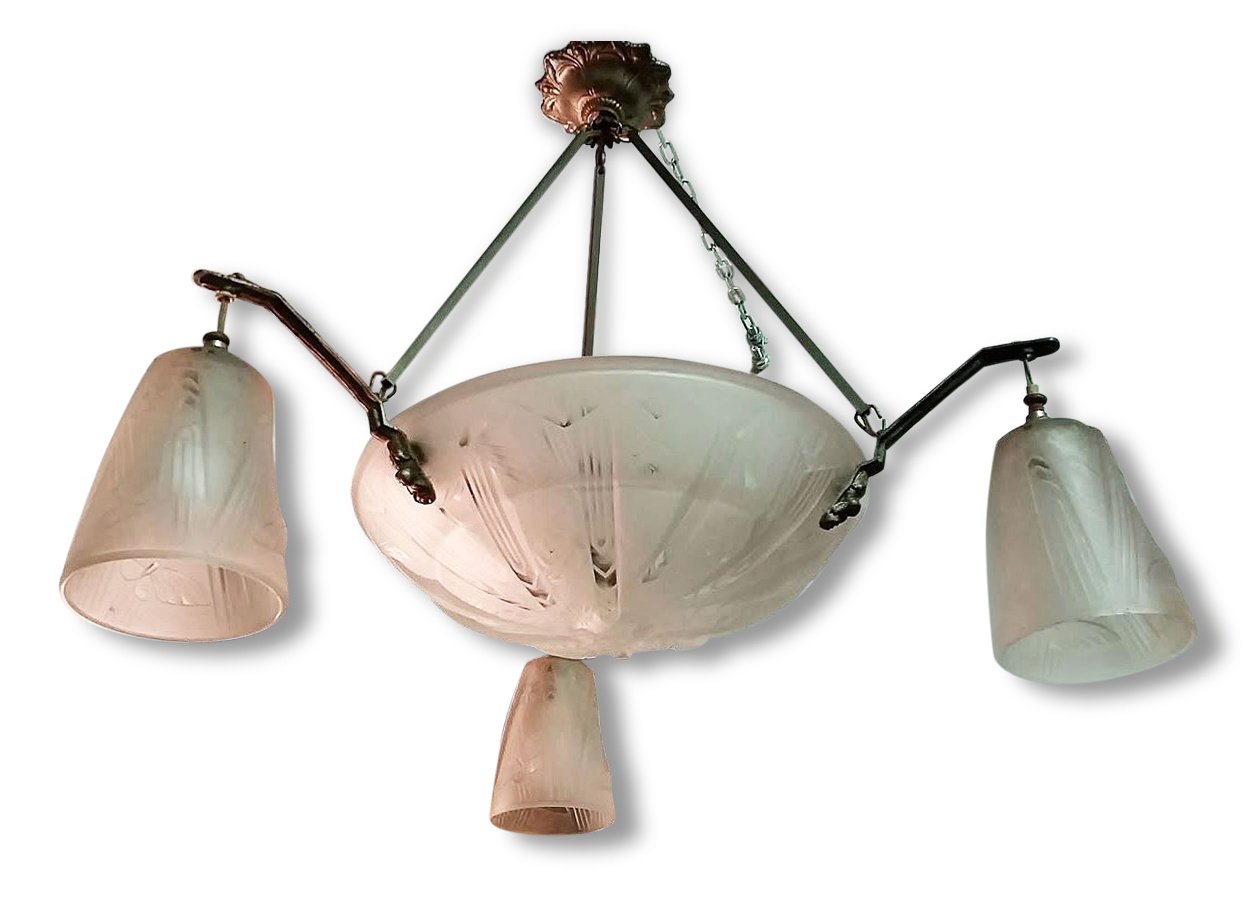 Lustre en pâte de verre signé Muller frères Luneville ART déo 1930
