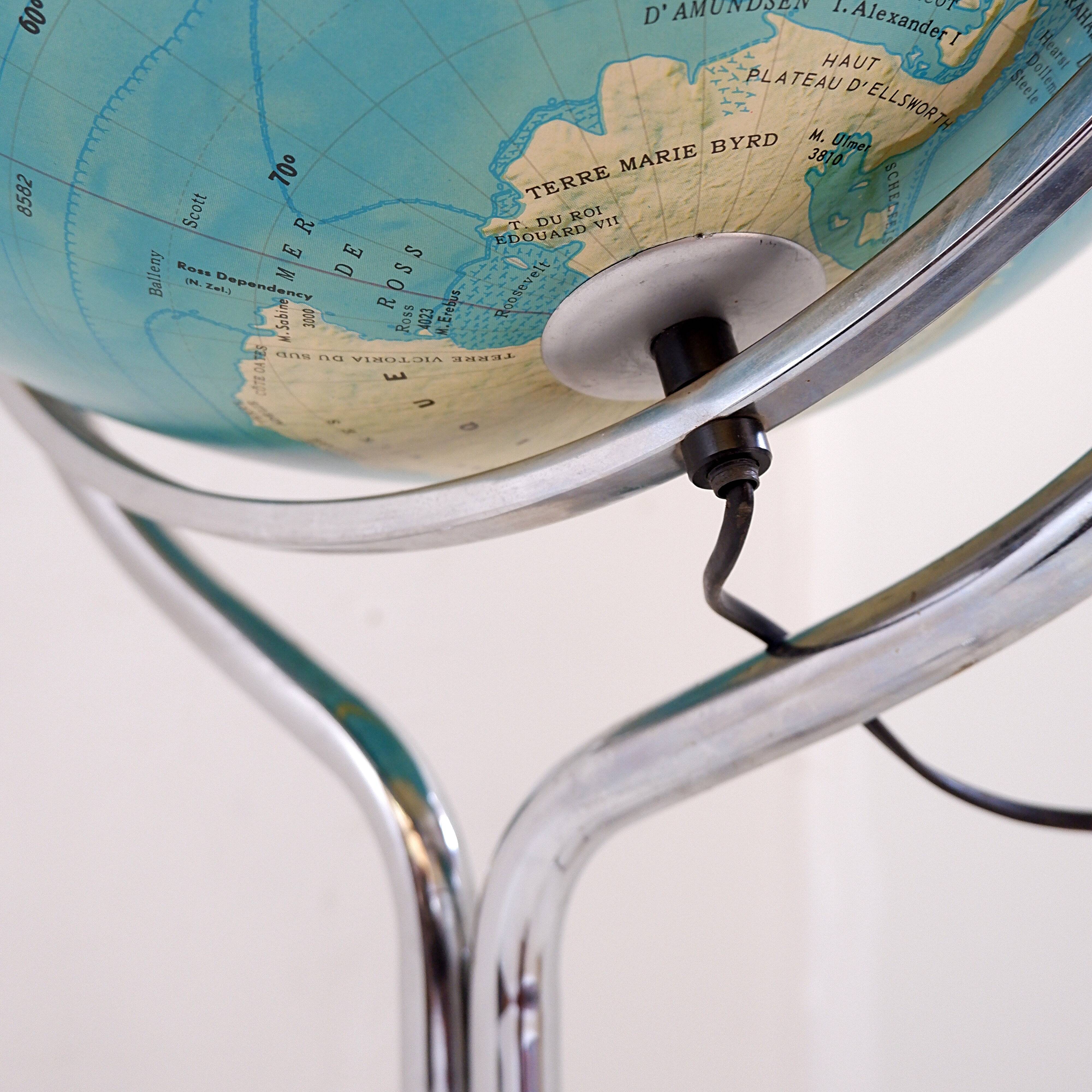 Illuminated geoscope globe on a chrome stand, Italy circa 1980