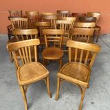 Lot of 20 mismatched Thonet Fischel restaurant bistro chairs in curved wood
