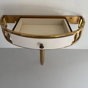 Floating wall console with drawer, brass body and marble top, 1960s, Italy