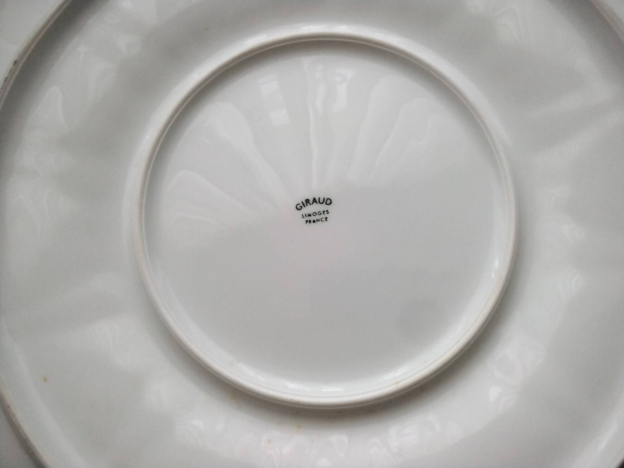 Pair of Limoges Giraud porcelain oyster dishes or large plates