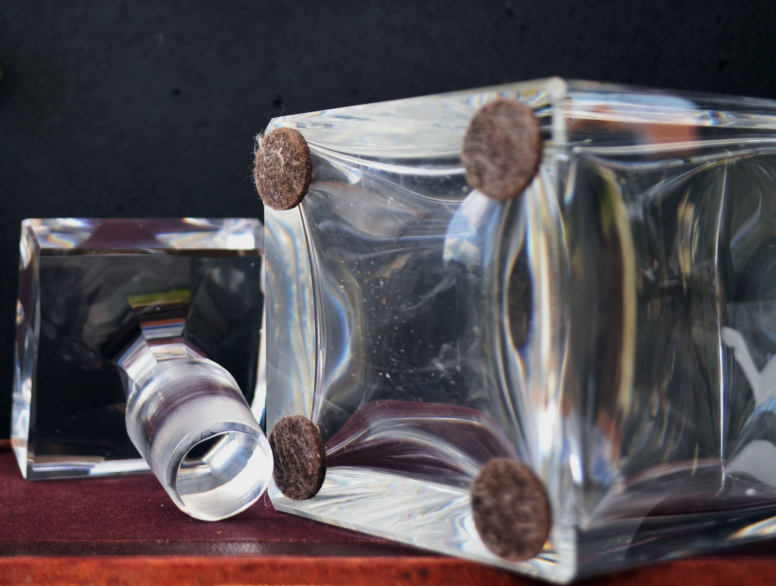 Vintage Mid Century Whiskey Square Engraved Jockey Decanter Lead Crystal