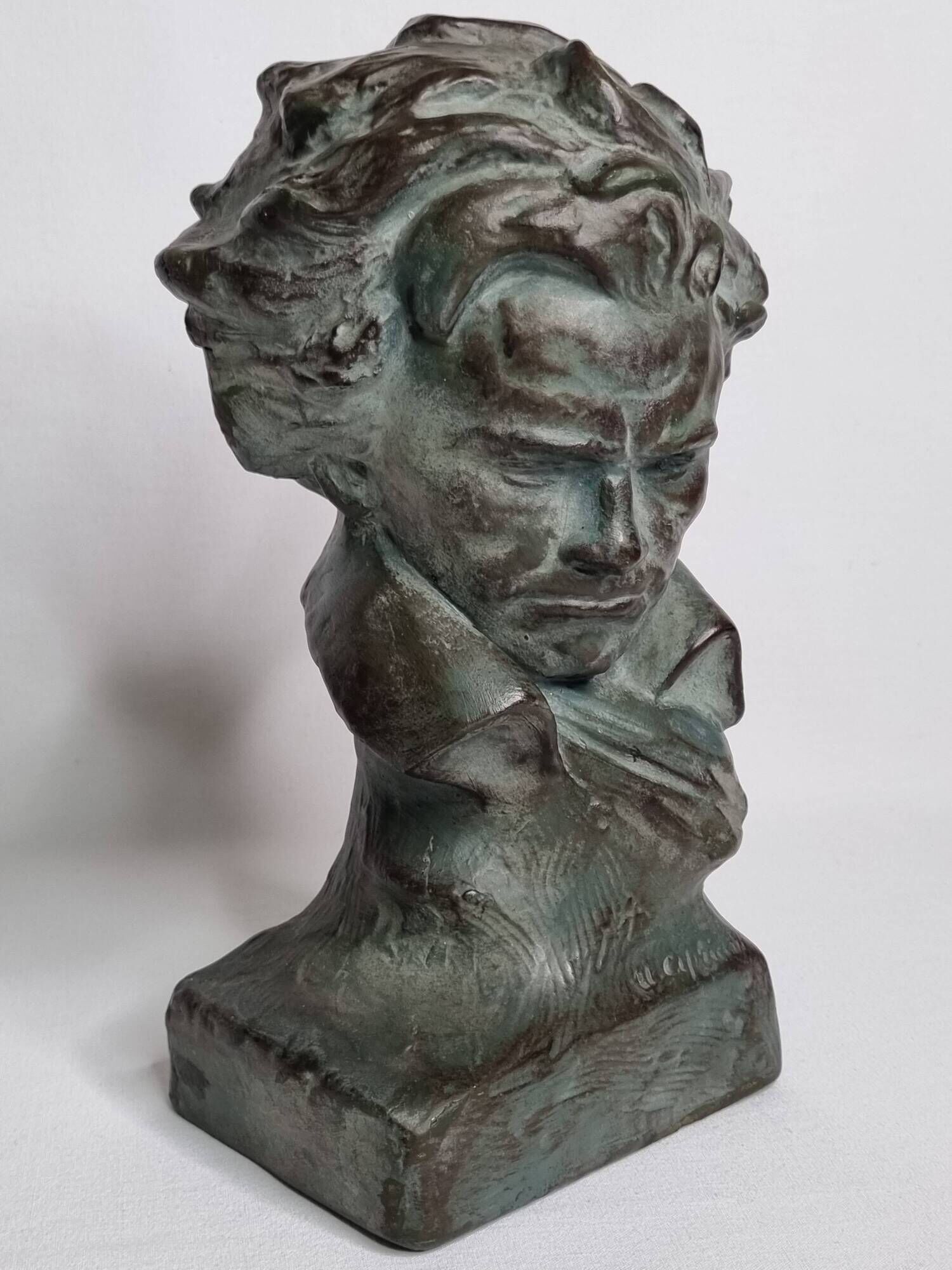 Bust of Beethoven after Cipriani in patinated plaster to resemble bronze, 27 cm