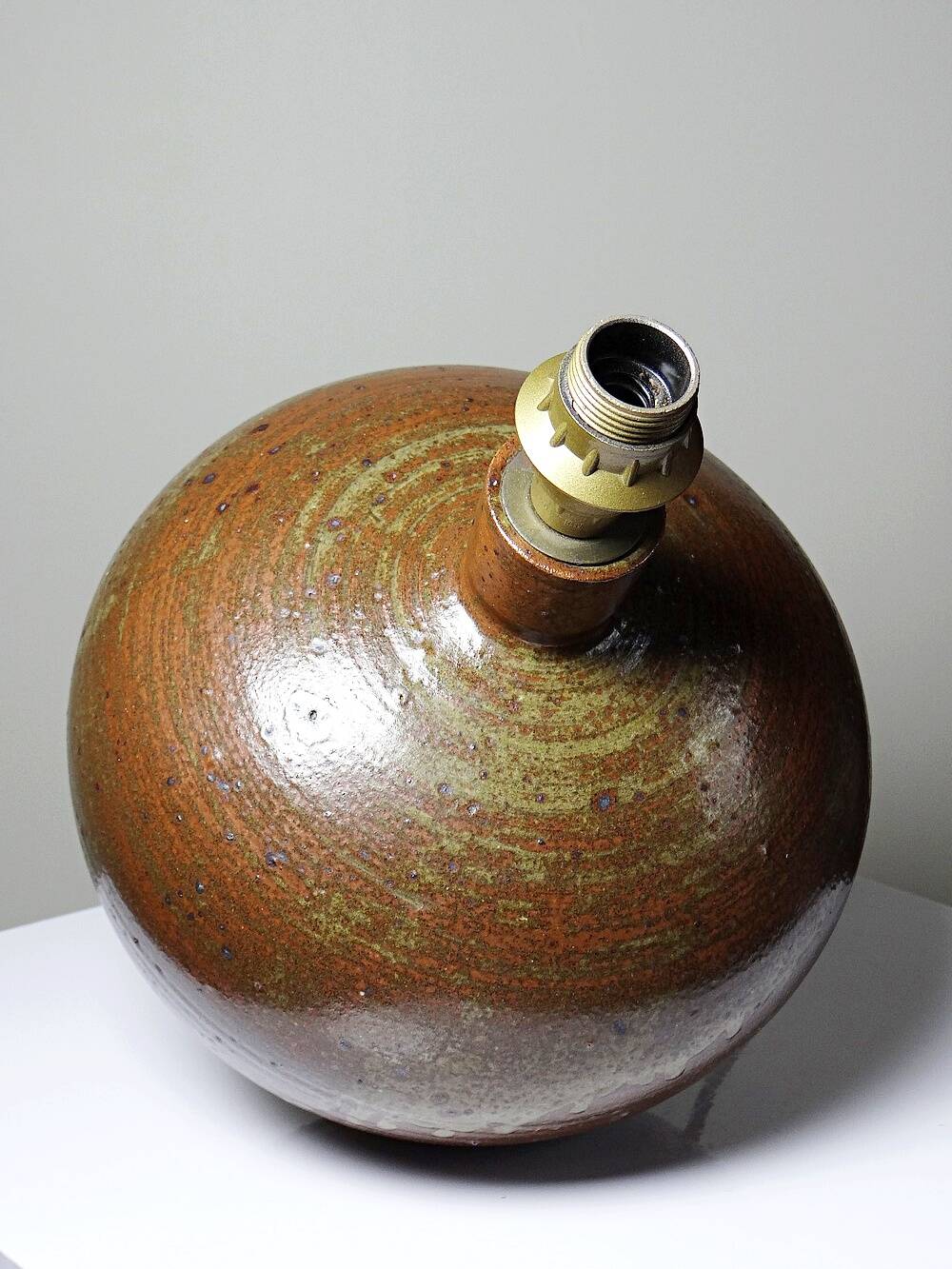 Grosse lampe boule grès pyrité émaillé vintage Baudat La Borne
