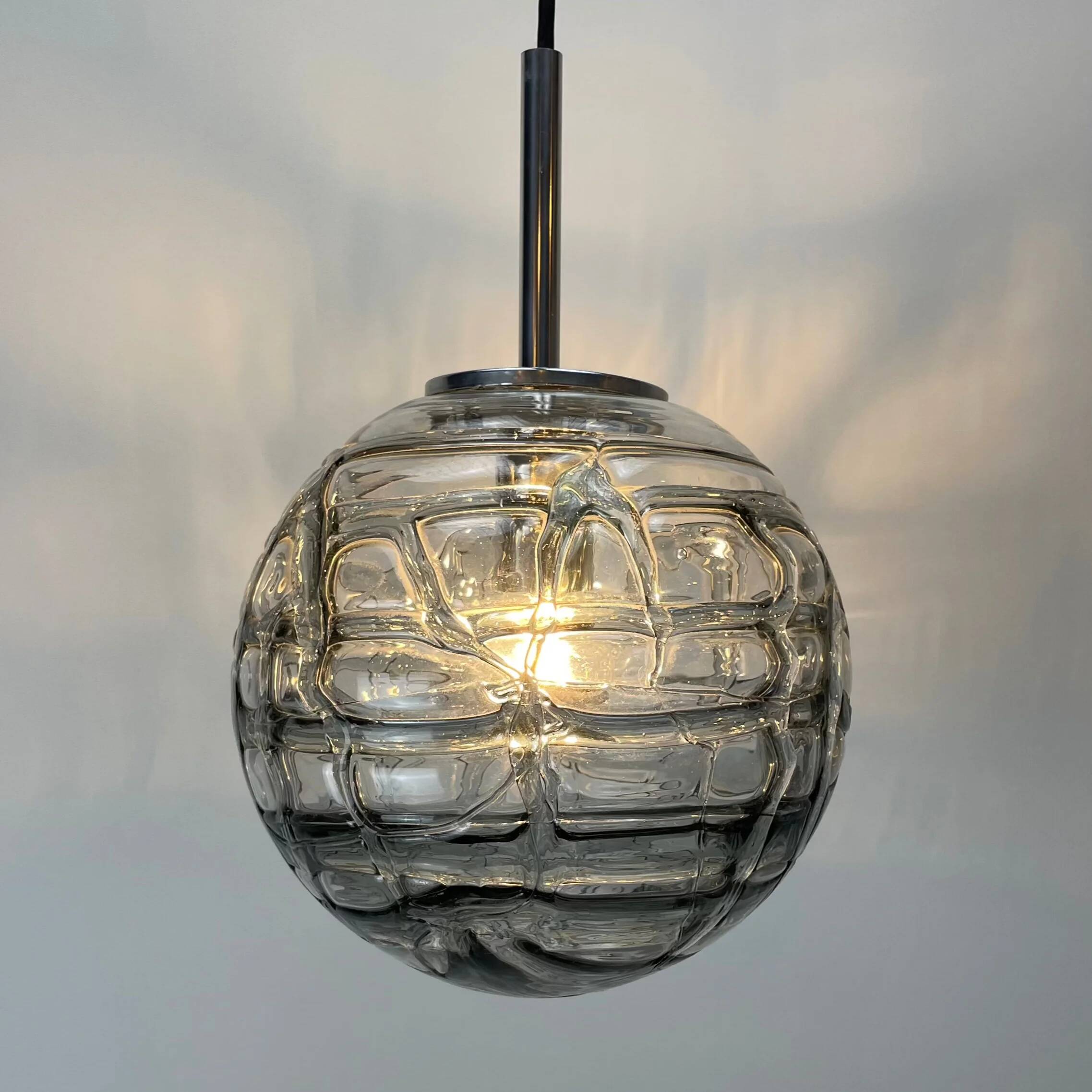 Smoky glass pendant light by Doria Leuchten 1970