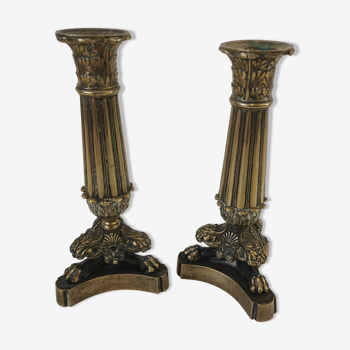 Pair of 19th bronze candle holders