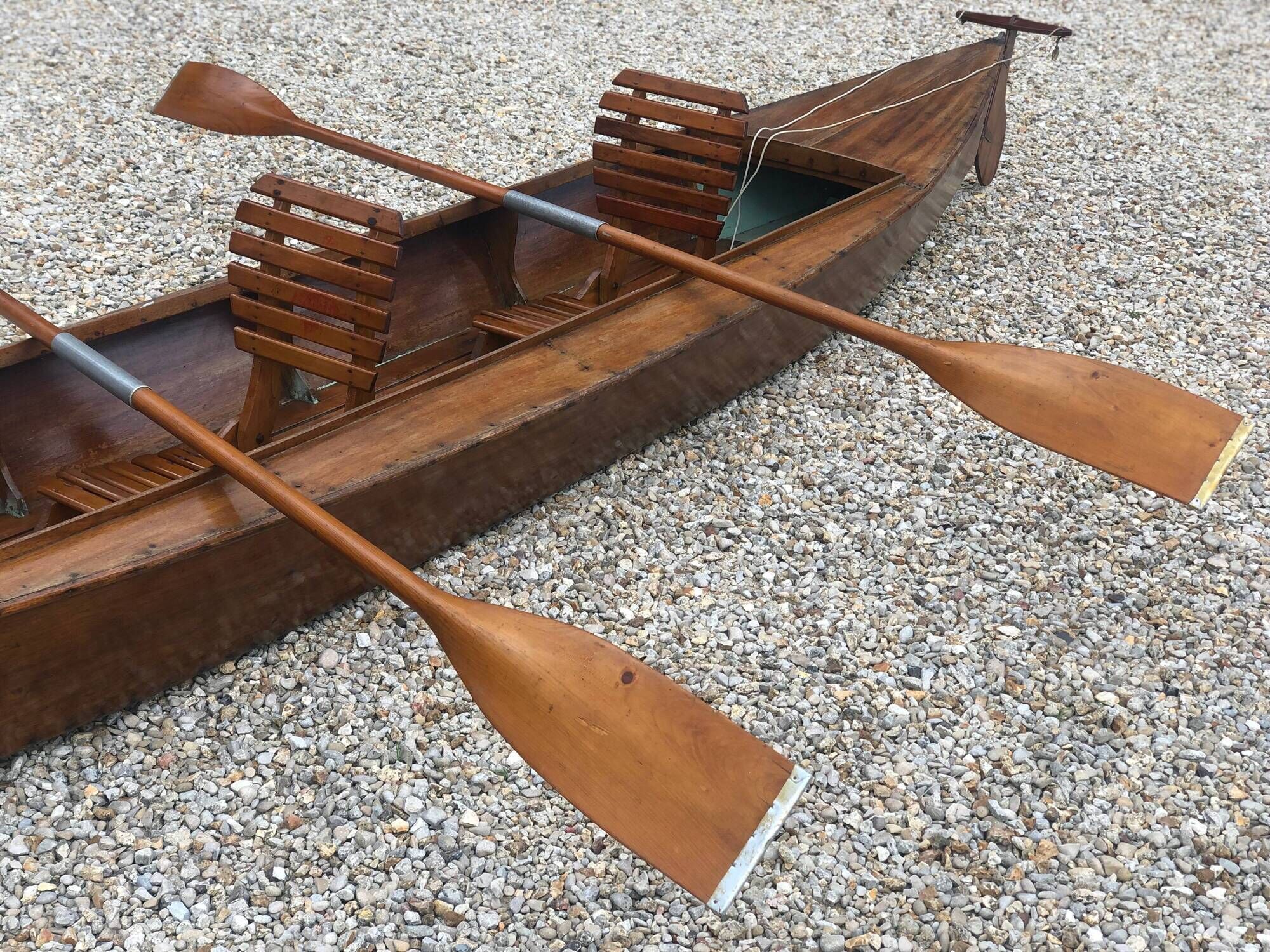 Old flat-bottomed mahogany canoe "Lake Enghien" 1930s/40s