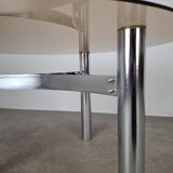 Mid-century Czechoslovak smoked glass coffee table, chrome metal, 1970s