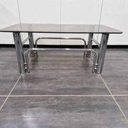 Vintage coffee table chrome metal and smoked glass 1970s