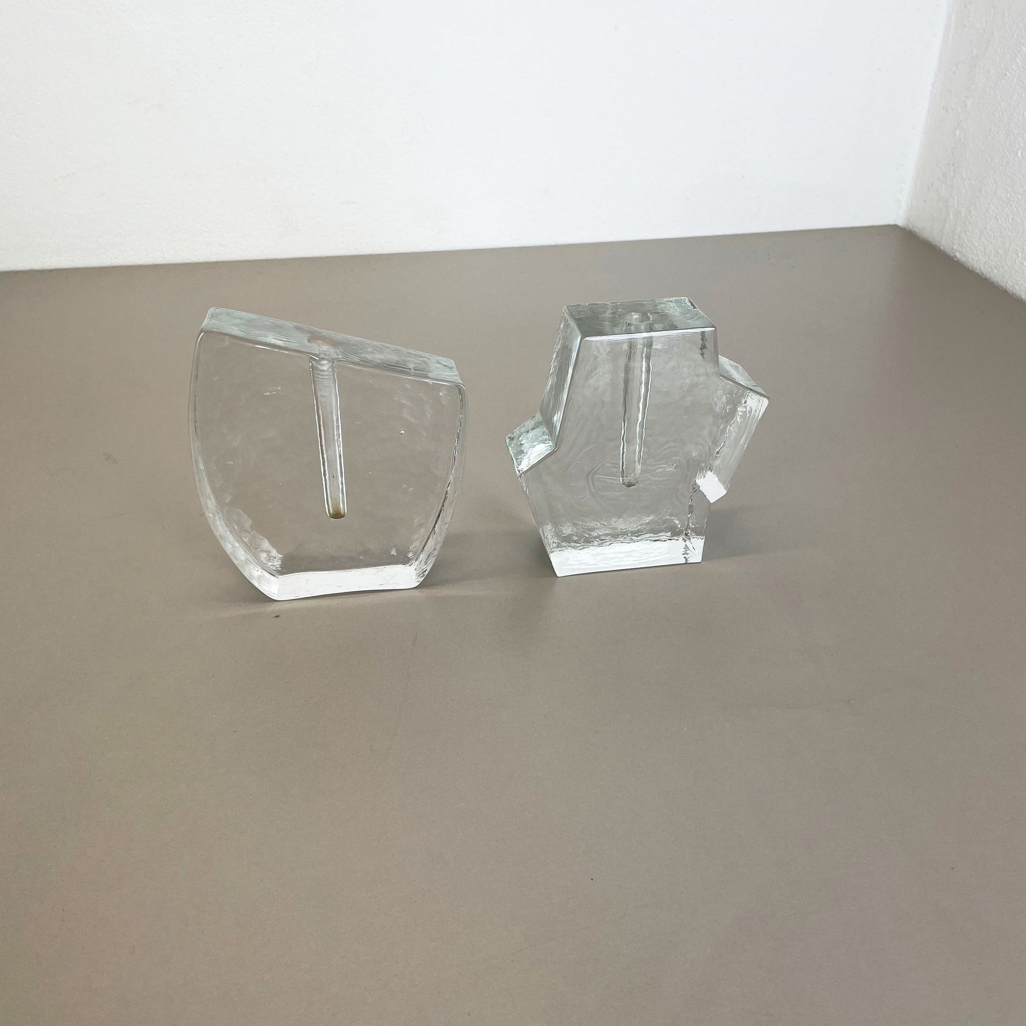 Set of 2 "brutalist" rock glass vases, germany 1970