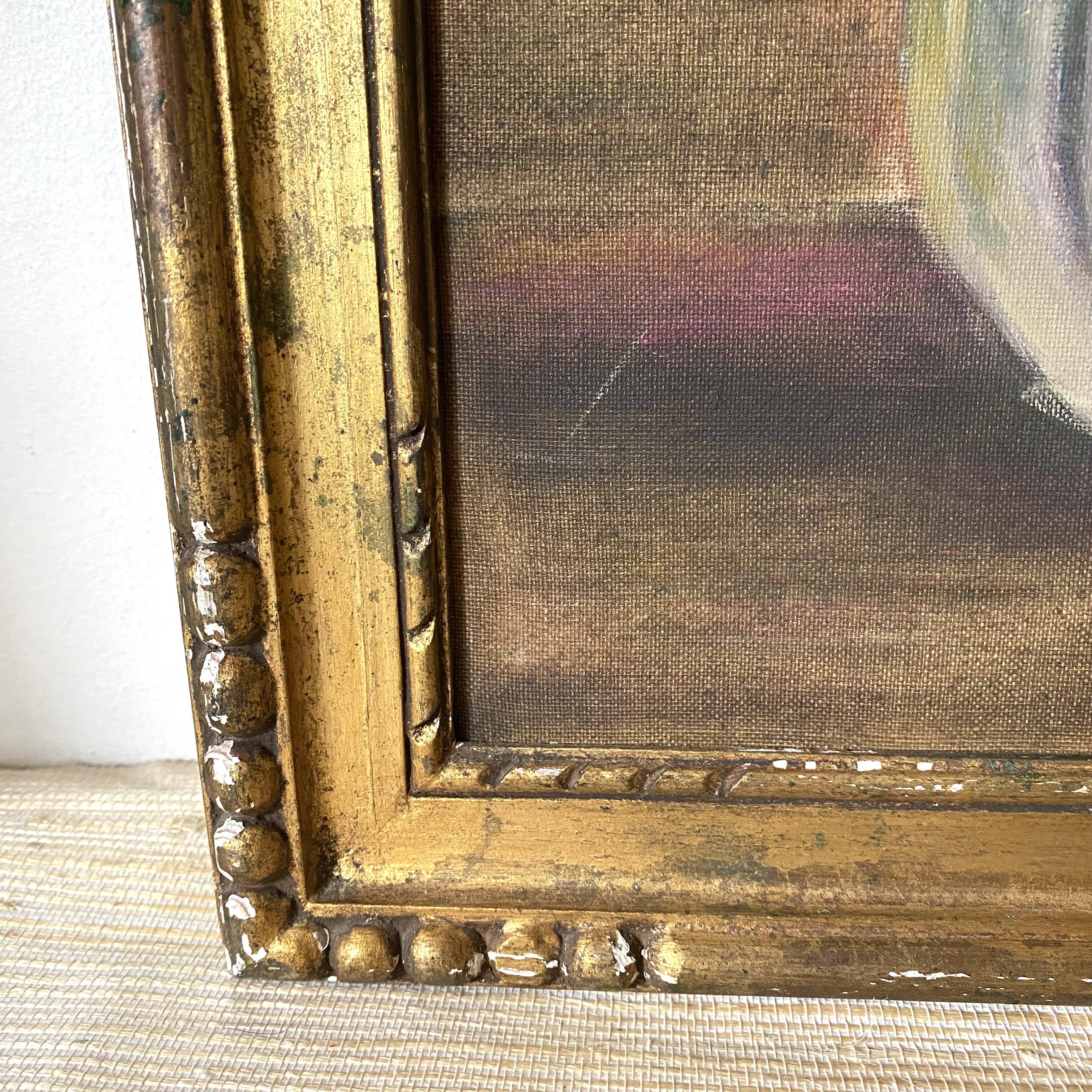 Painting, framed peony canvas