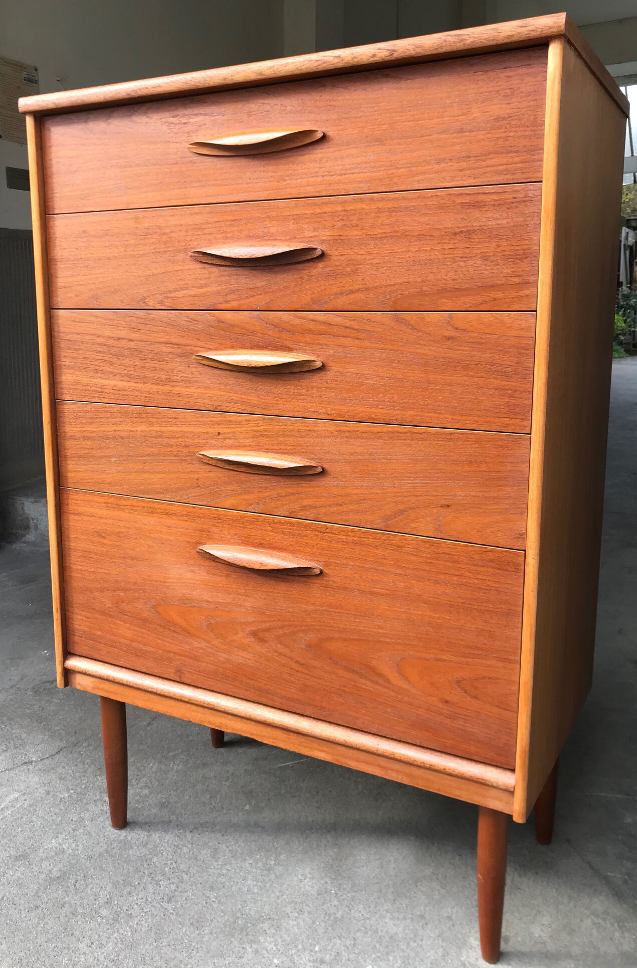 Tall teak chest of drawers from the 1960s