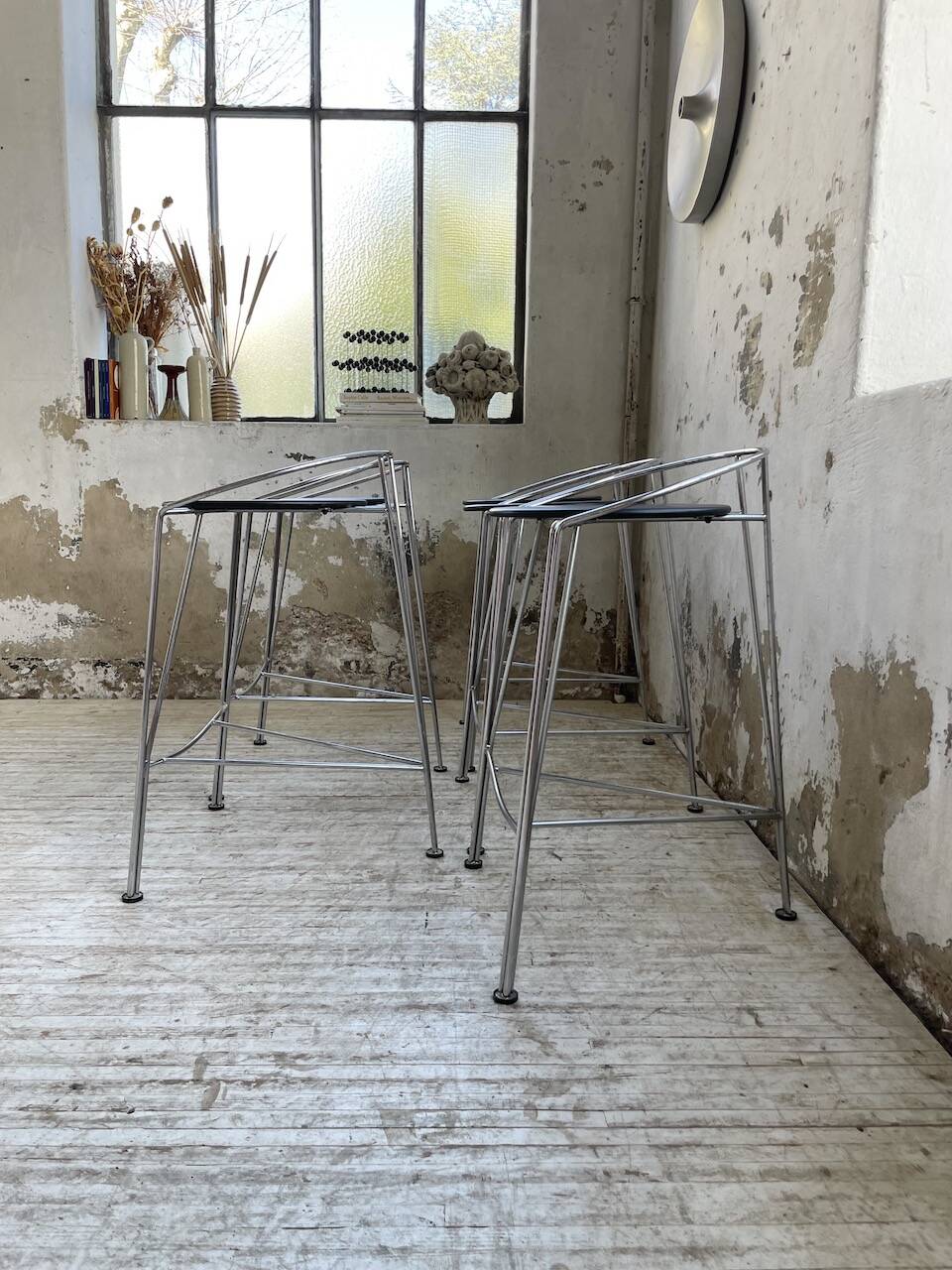 Set of 5 high stools "silver moon" Pascal Mourgue