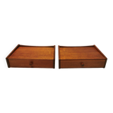 2 tables de chevet murales en teck de Ølholm furnitures, Danemark années 1960