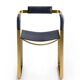 Armchair, aged brass steel and dark brown leather upholstery, contemporary style.