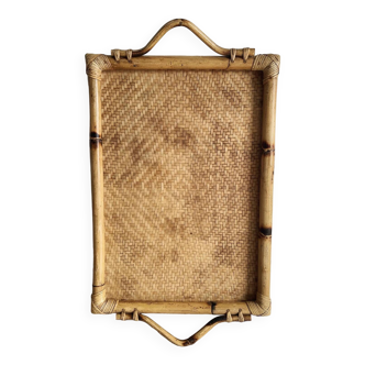 Plateau vintage en bambou et rotin