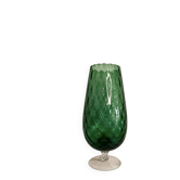Large pedestal vase in blown emerald green glass