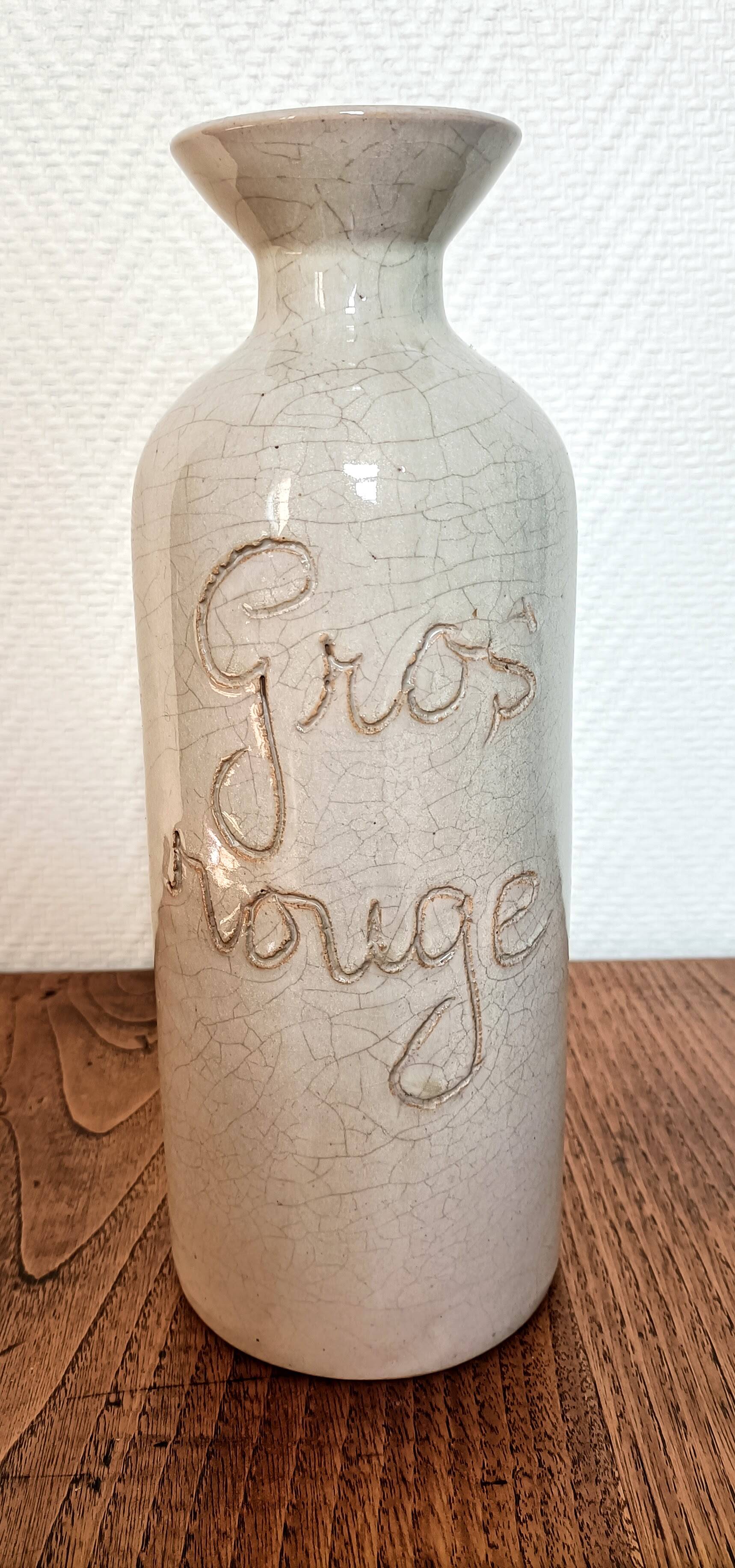 Large stoneware wine carafe with cork stopper