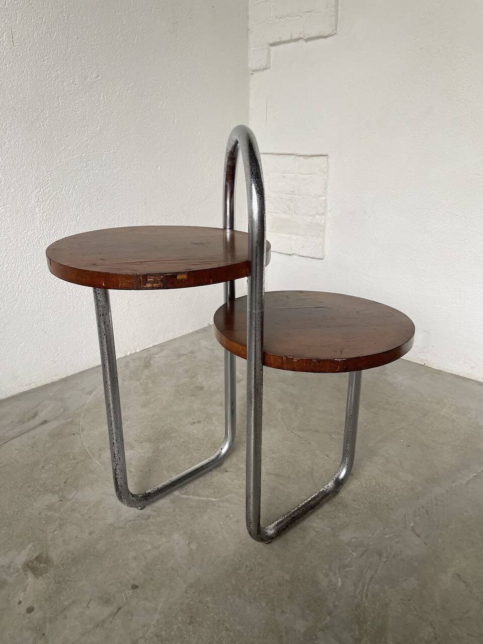 Sellette console art déco Bauhaus bois et chrome