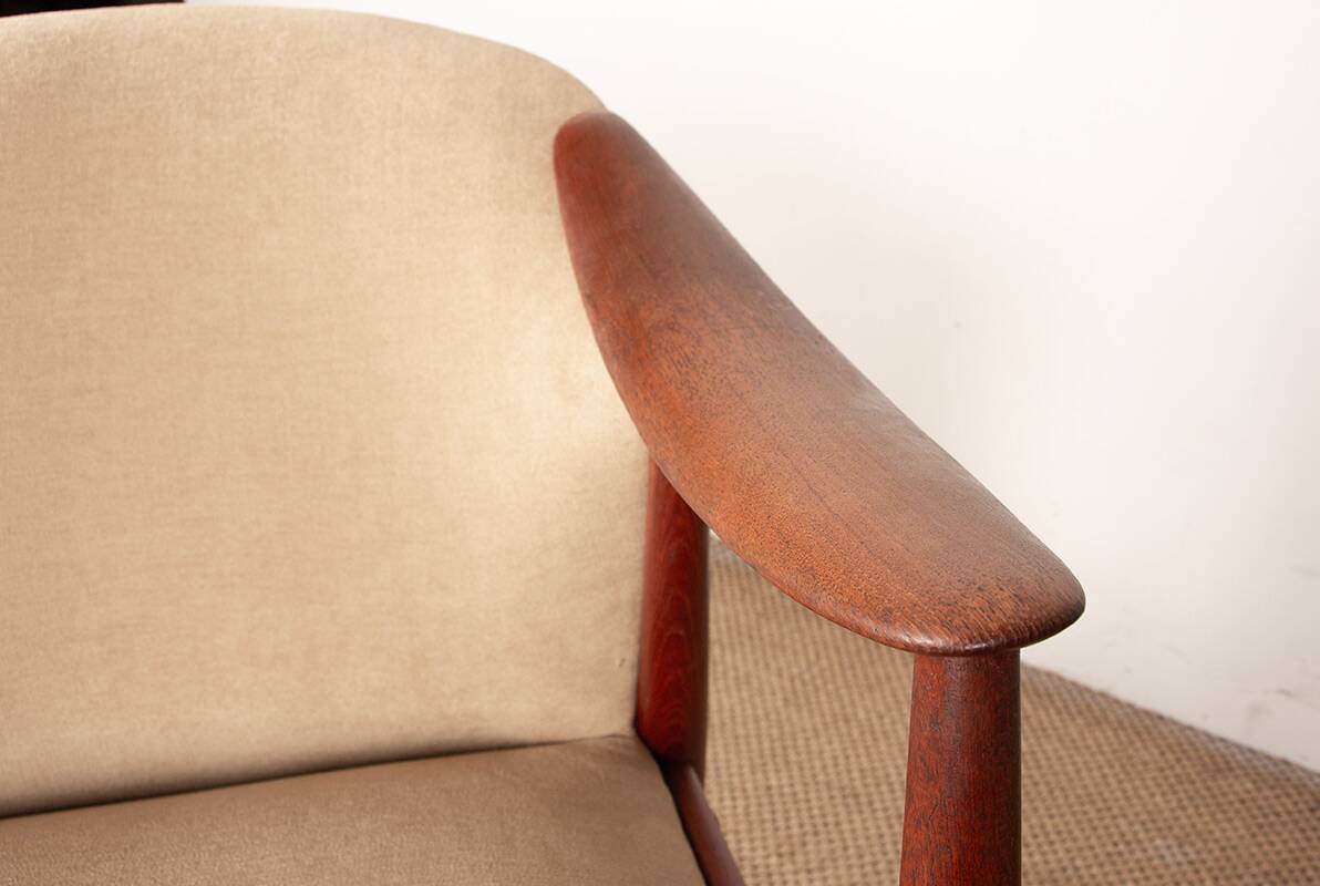 2 Scandinavian armchairs in teak and fabric, new Tyrol model, Gerhard Berg.