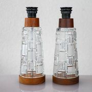Mid-century modern Scandinavian teak and glass table lamps, set of 2