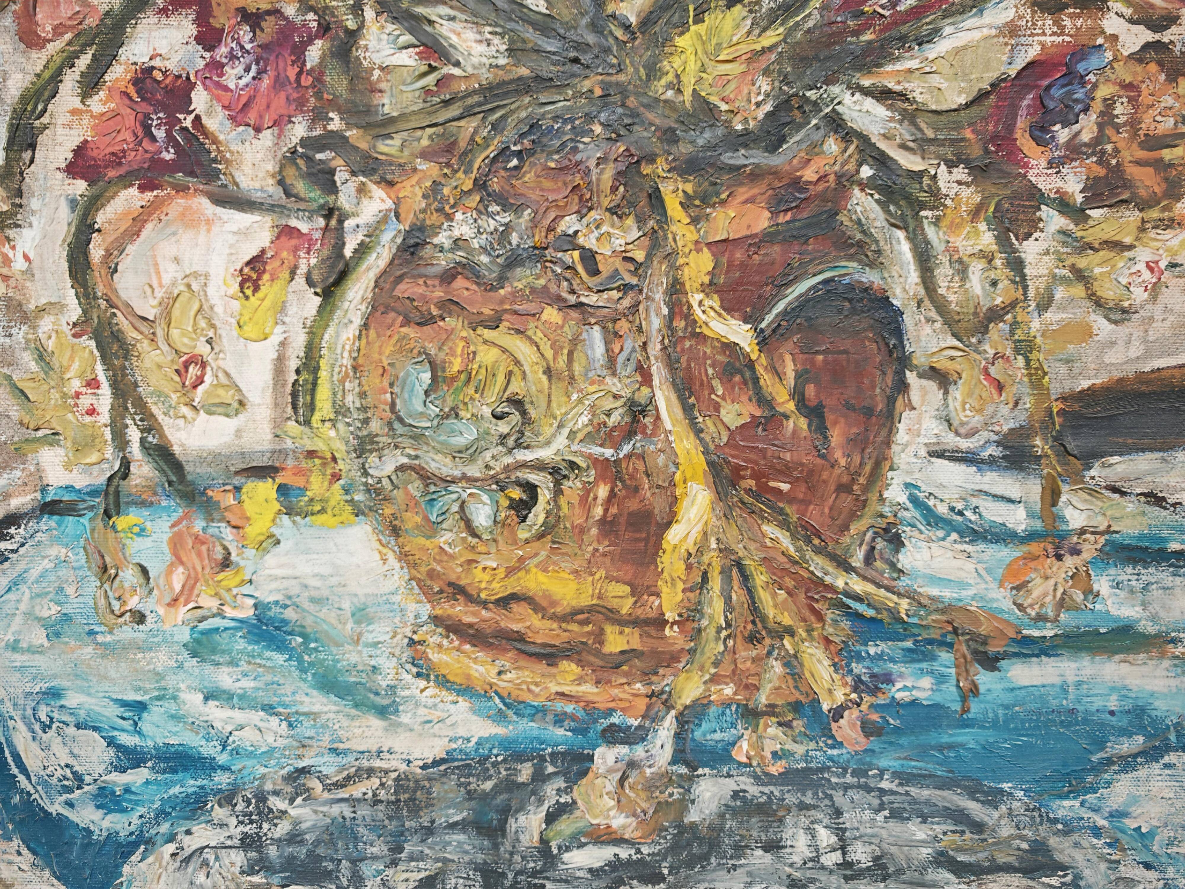"Flowers", huile sur toile par Branislava Modelska-Jovanovic 1963