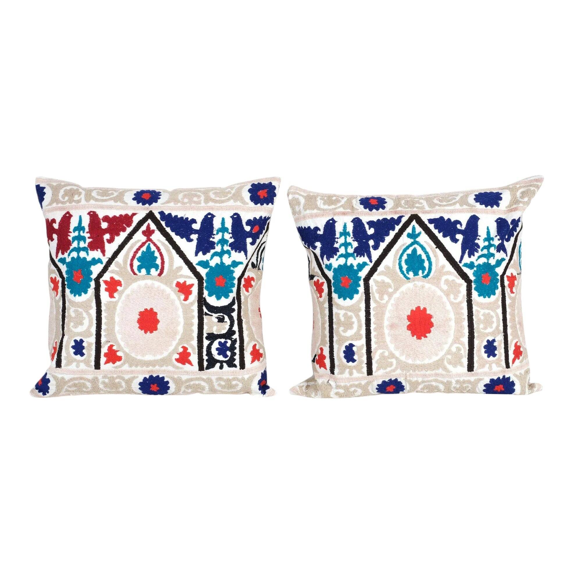 Set of 2 vintage embroidered cushion covers 61x64 cm