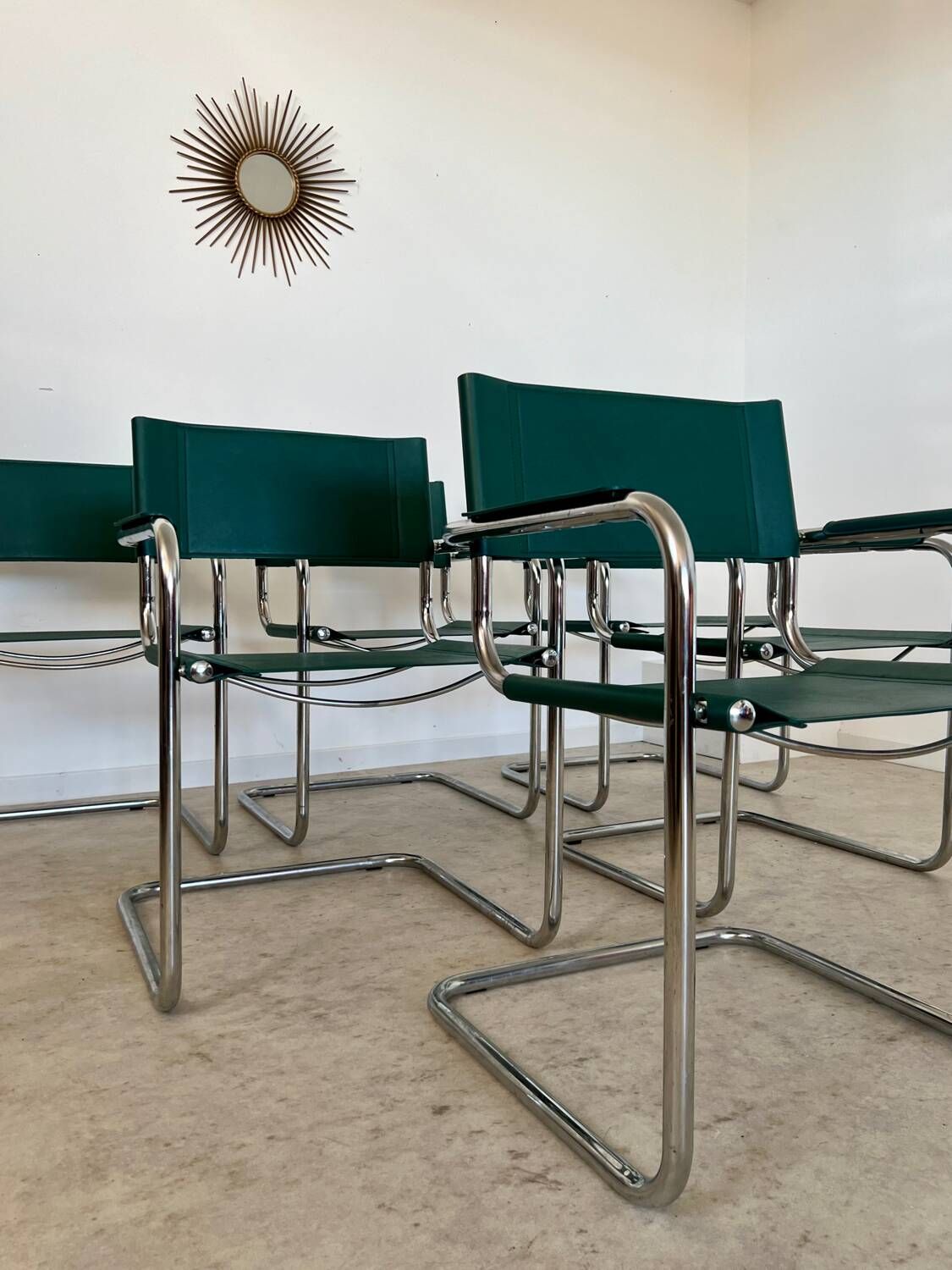 Set of 6 tubular chairs Bauhaus style design 80s/90s green