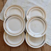 6 plates vintage faïence ivoire liserées dorés