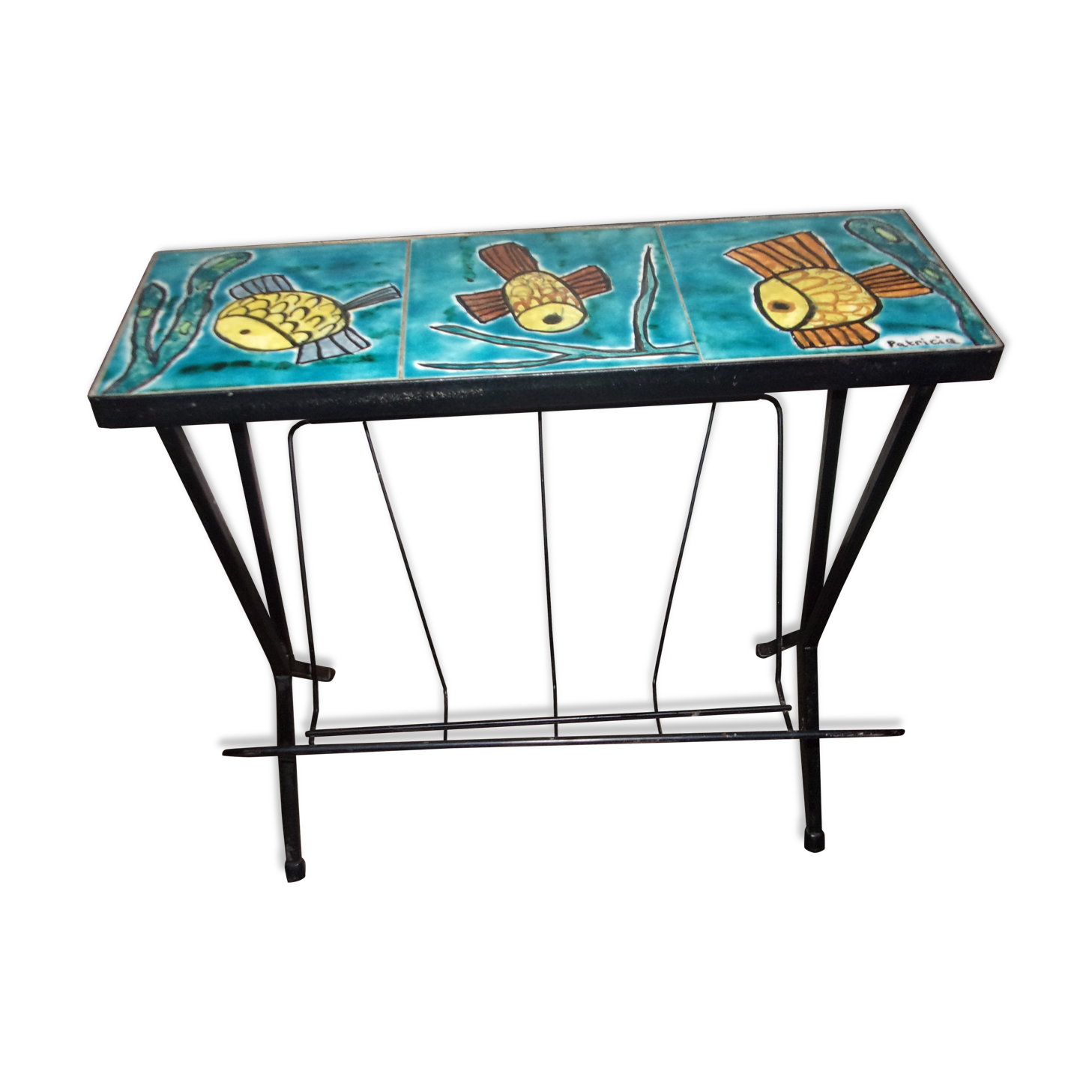 Wrought iron ceramic magazine holder with top from the 1950s - 1960s