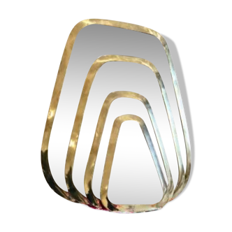 Trapezoidal brass wall mirror