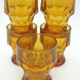 5 water cups in amber glass - Made in Italy - vintage 70s