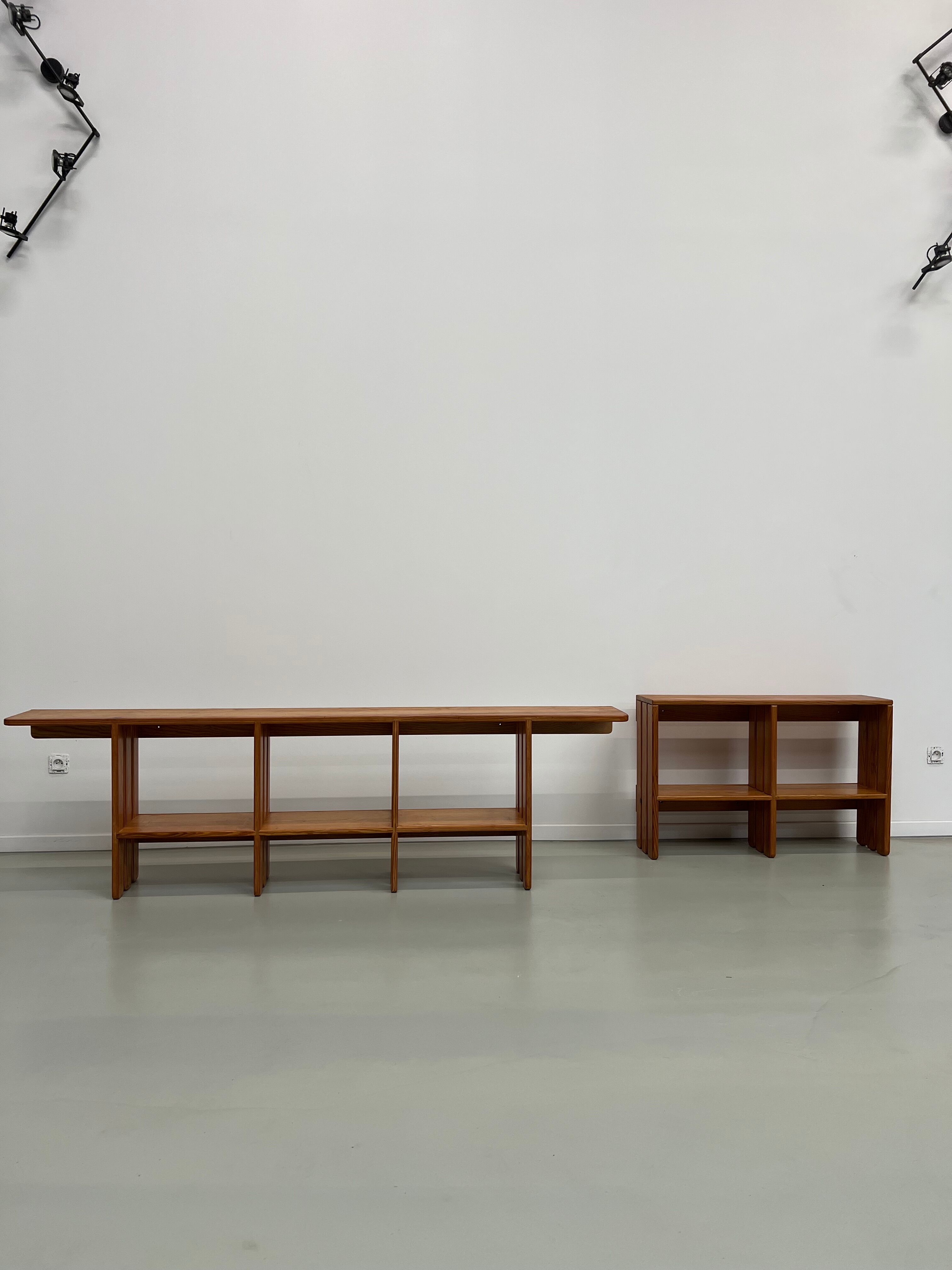 Pair of modernist pine wall shelves, circa 1970