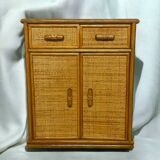 Meuble commode vintage en bois et rotin