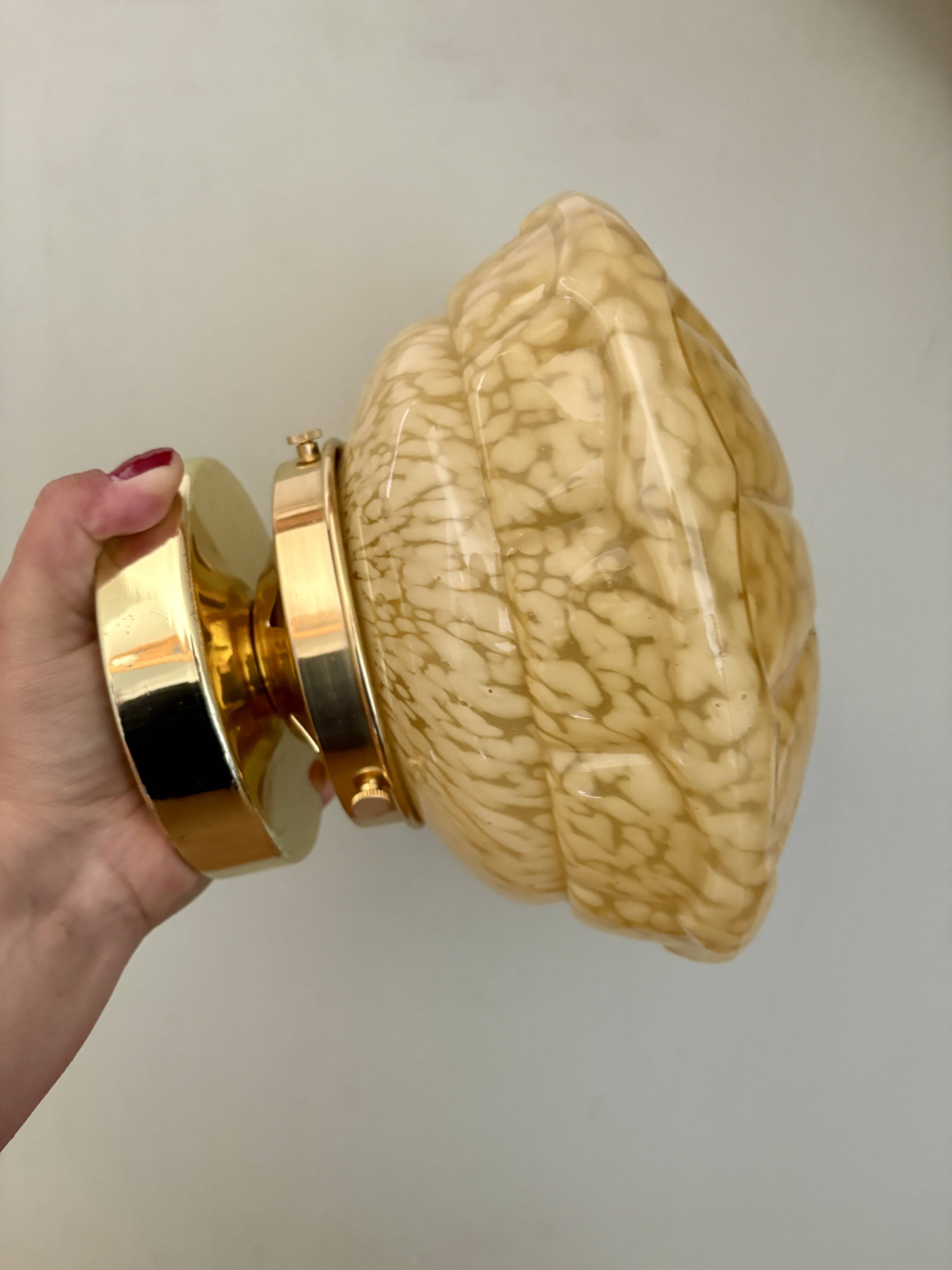 Vintage art deco globe wall or ceiling light in yellow Clichy glass