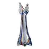Grand vase en verre de Murano vintage, verre clair avec des détails bleus et rouges, années 1970 Italie – Soufflé à la main, base en trépied