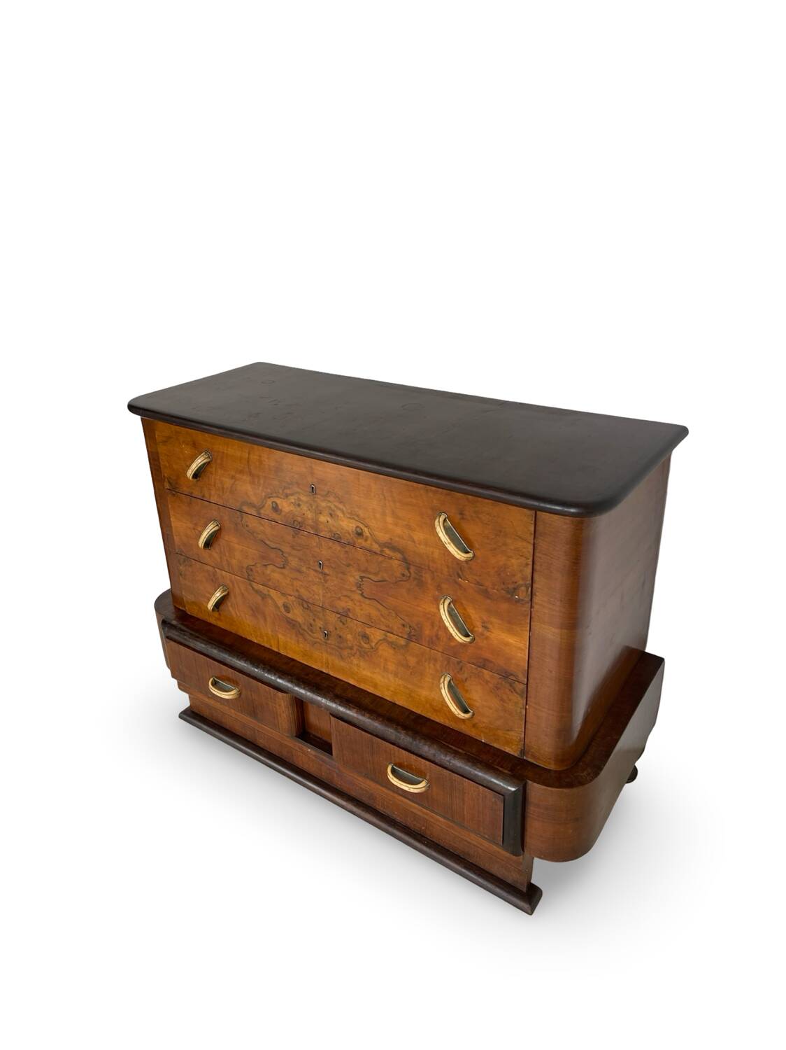 Commode italienne Art déco en ronce de noyer, années 1920