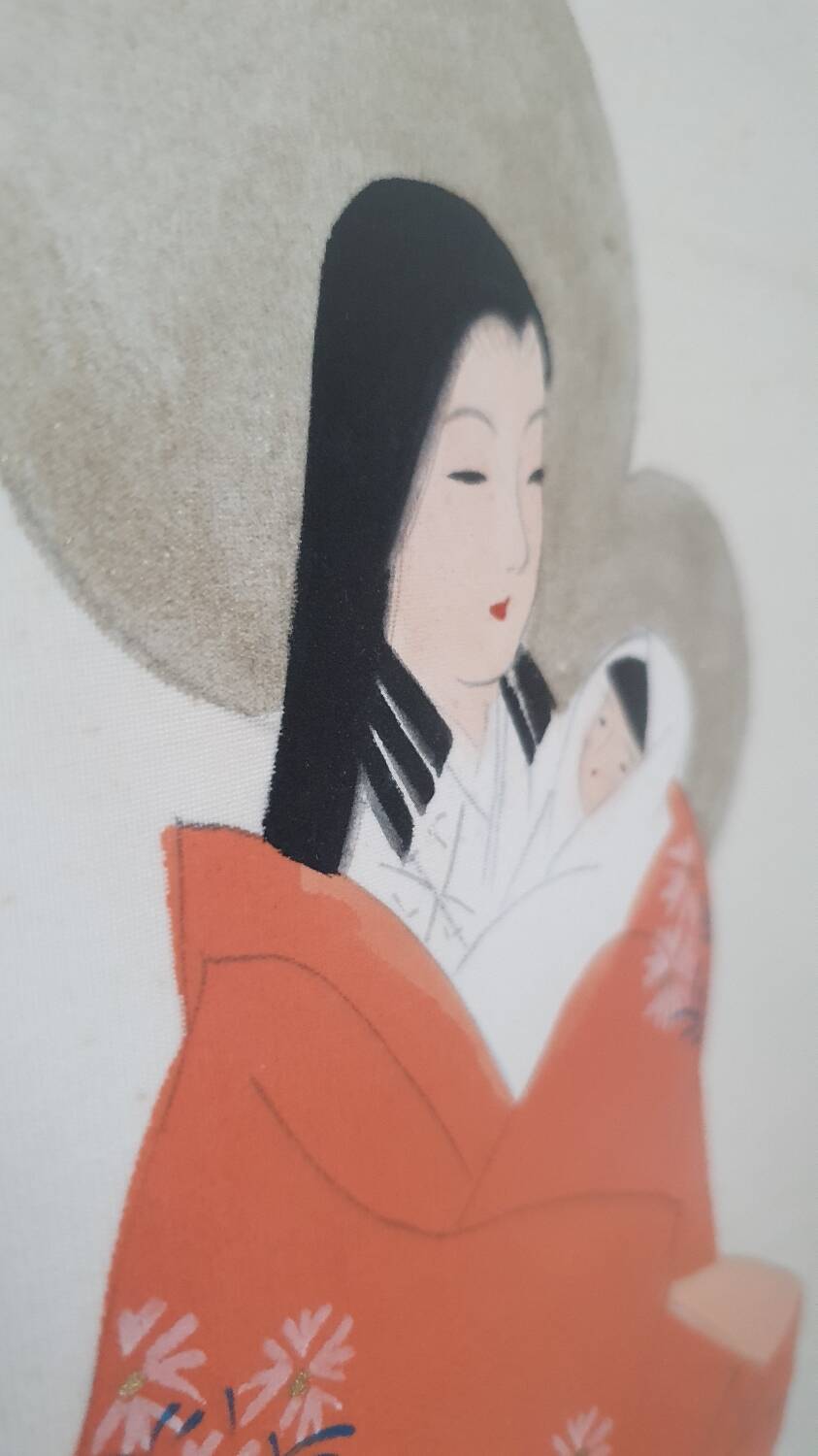 Japanese gouache painting on silk - 1930s