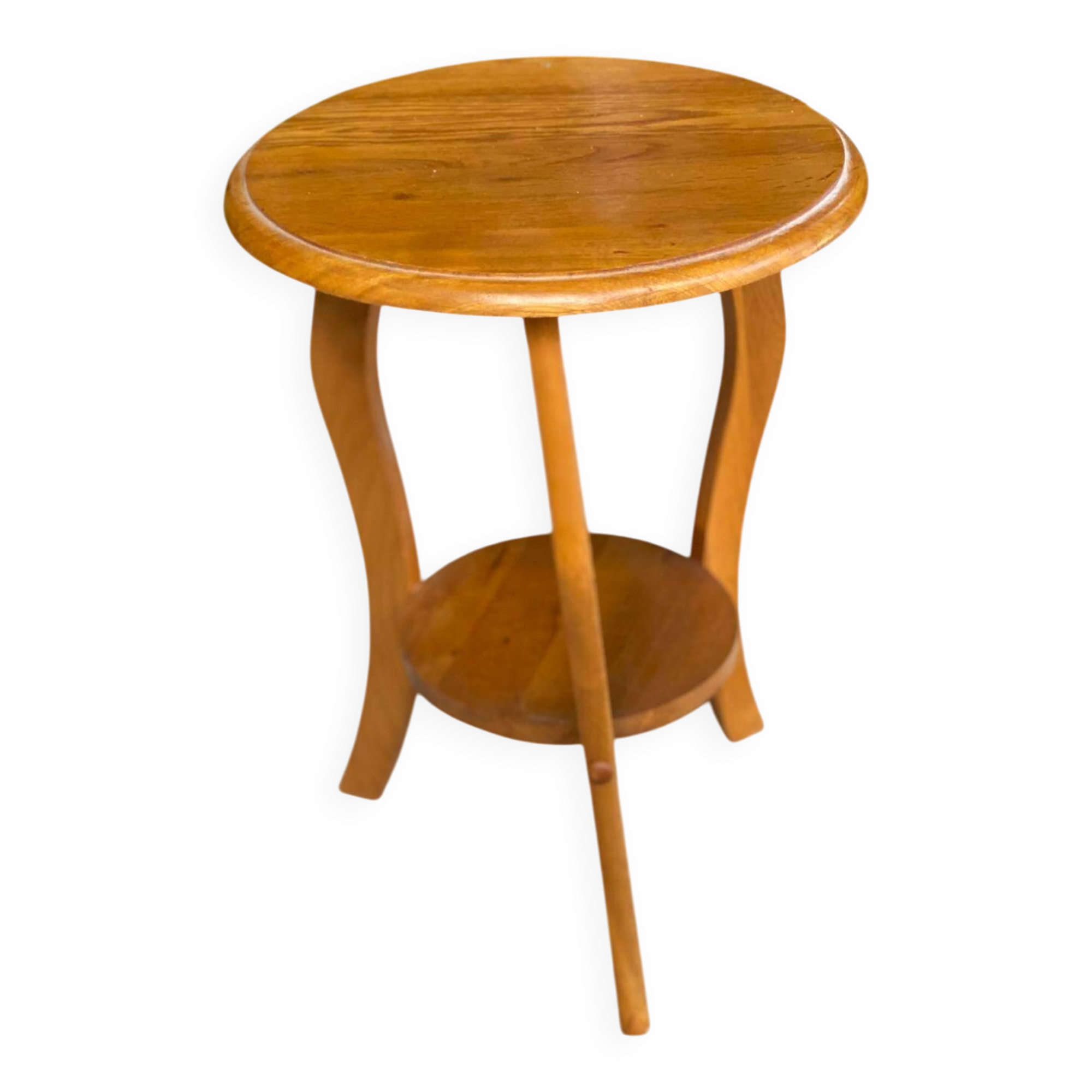 Round art deco side table in solid wood 1950