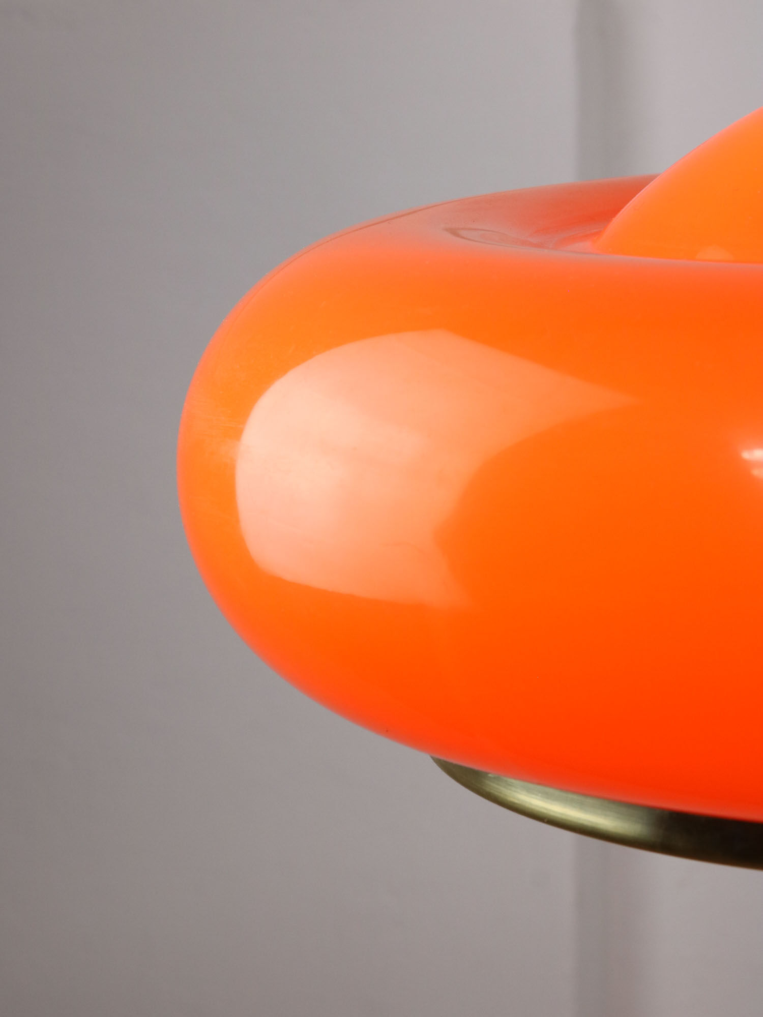 Space-age orange brass and plexiglass pendant lamp 70s