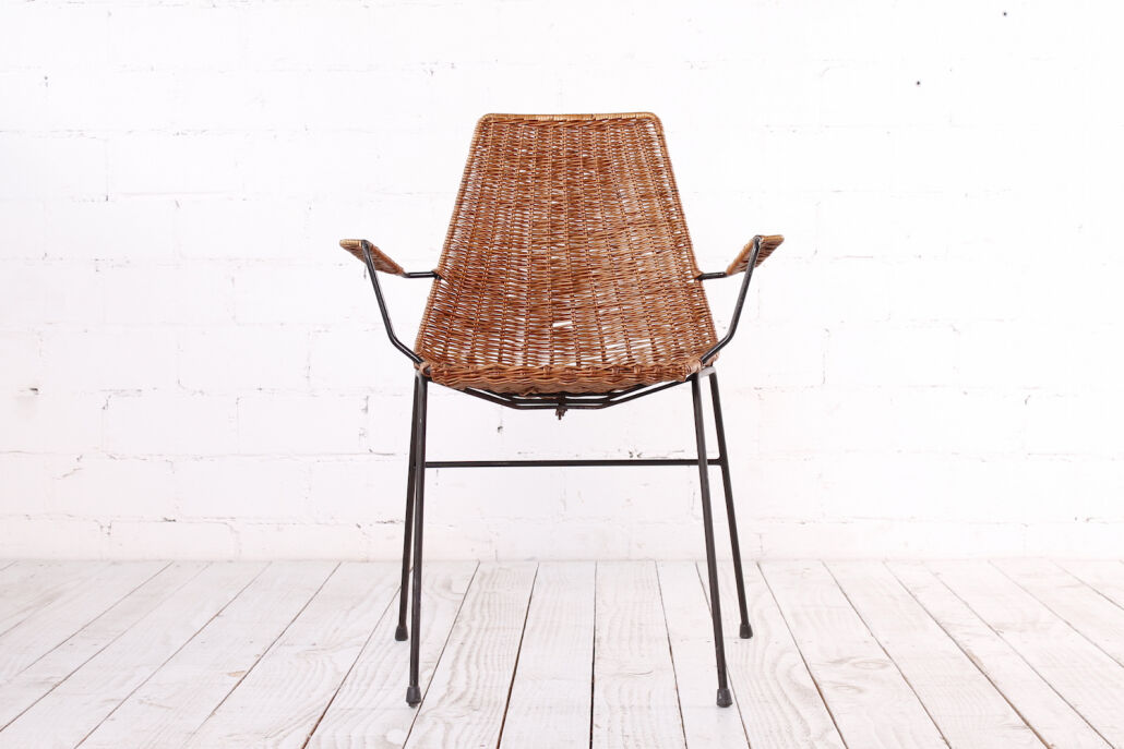Vintage wicker chair with armrests from the 1960s