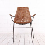 Vintage wicker chair with armrests from the 1960s