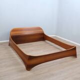 Italian 1970s Curved Walnut Bed Frame with Storage Headboard