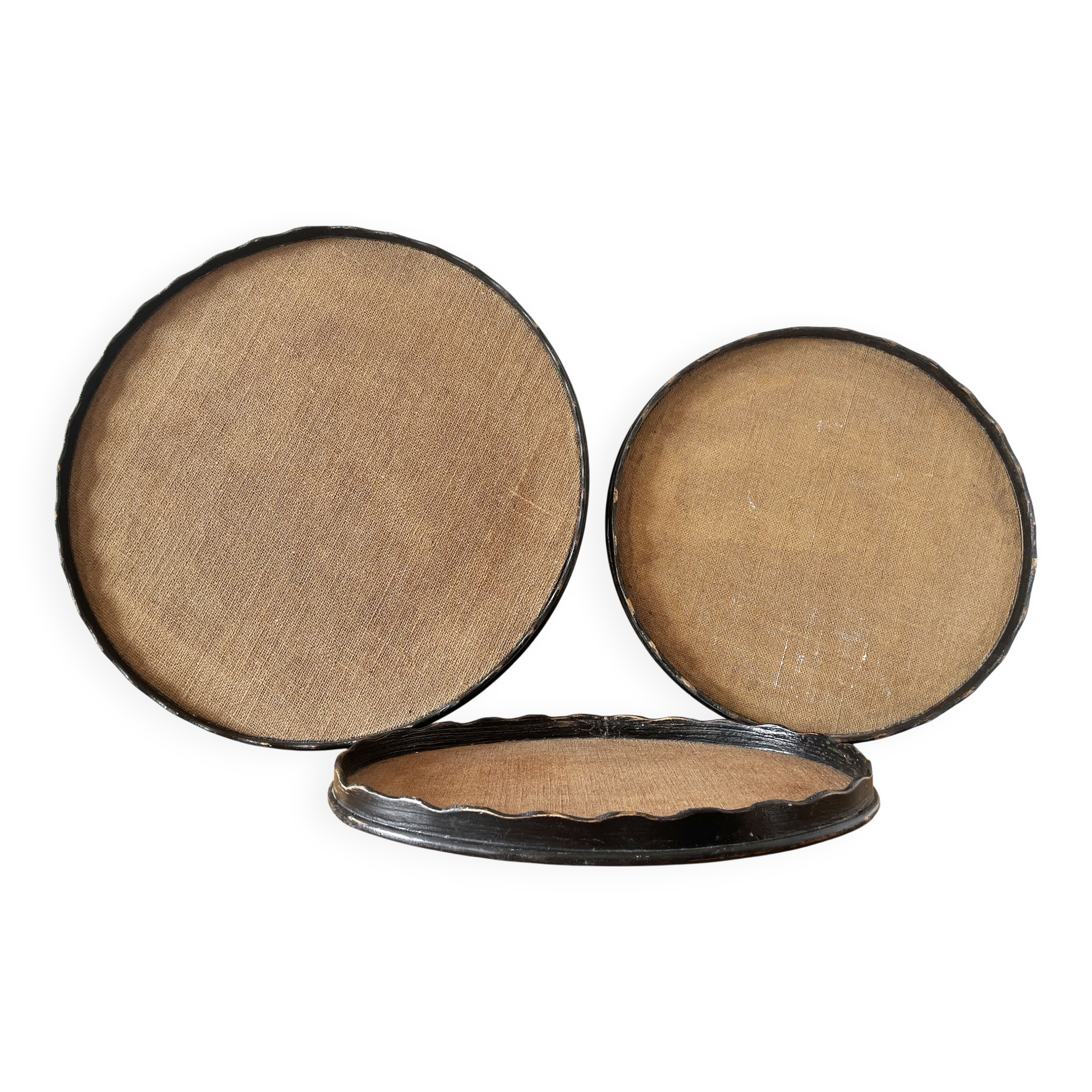 Set of 3 large vintage patinated wooden trays