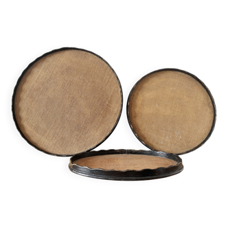 Set of 3 large vintage patinated wooden trays