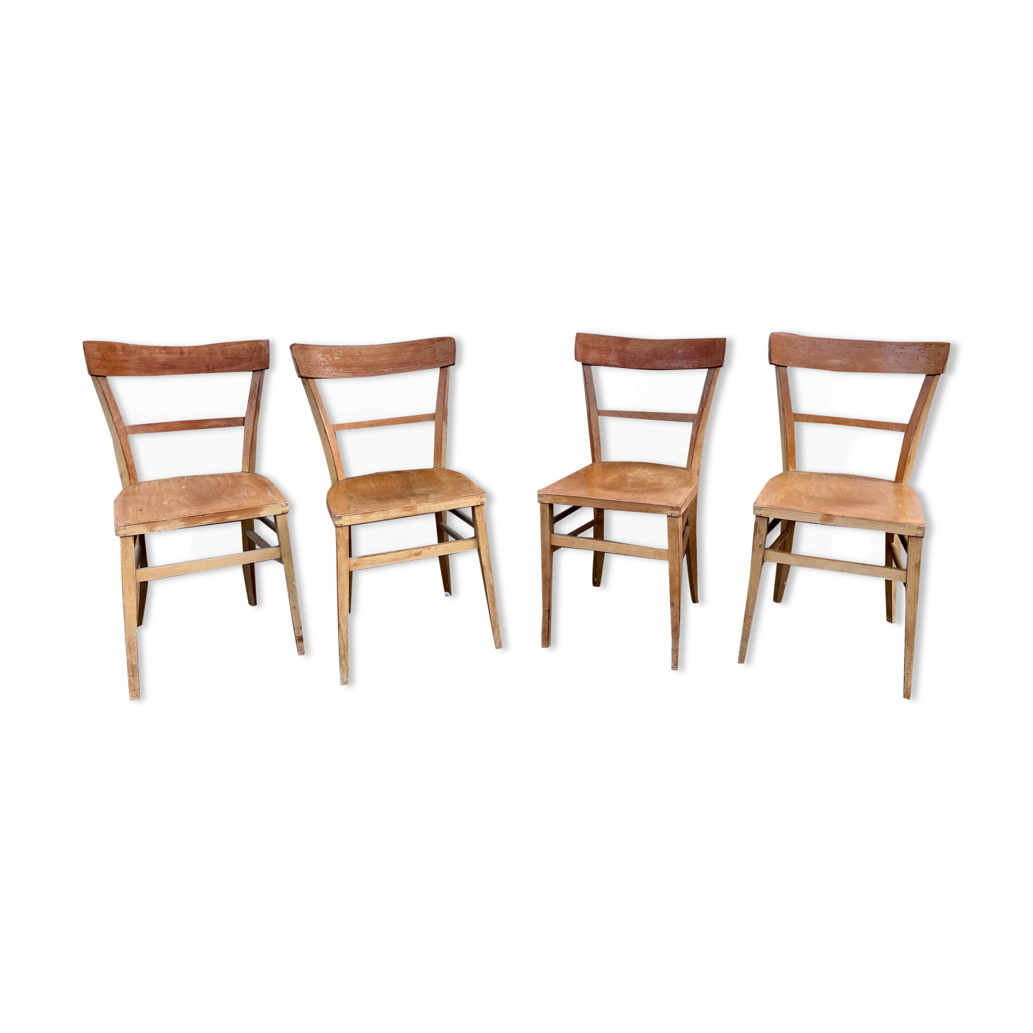 Series of 4 chairs in vintage light wood beech