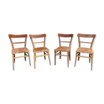 Série de 4 chaises en hêtre bois clair vintage