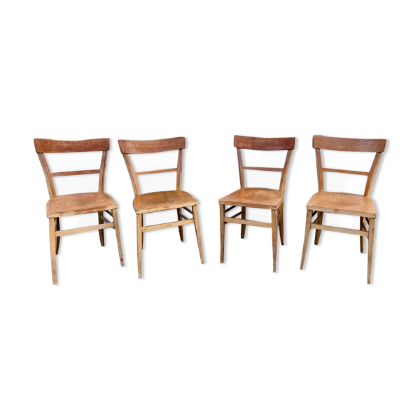Série de 4 chaises en hêtre bois clair vintage