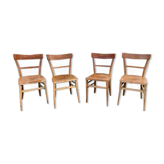 Série de 4 chaises en hêtre bois clair vintage